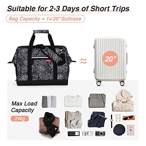 Lekesky Sac de Voyage Boho pour Femmes, Sac de Sport avec Compartiment à Chaussures, Grand Design d'ouverture, 33L(Fleur