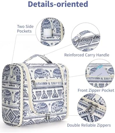 Narwey Large Blue Leaf Hanging Toiletry Bag for Women Travel and Men Cosmetics Organizers