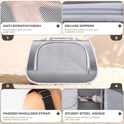 Airline Approved Small Pet Carrier for Cats and Rabbits, Lightweight & Ventilated Dog Carrier, Soft-Sided & Foldable (Up