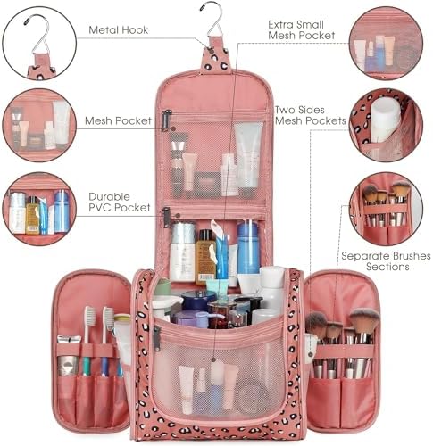 Narwey Large Blue Leaf Hanging Toiletry Bag for Women Travel and Men Cosmetics Organizers