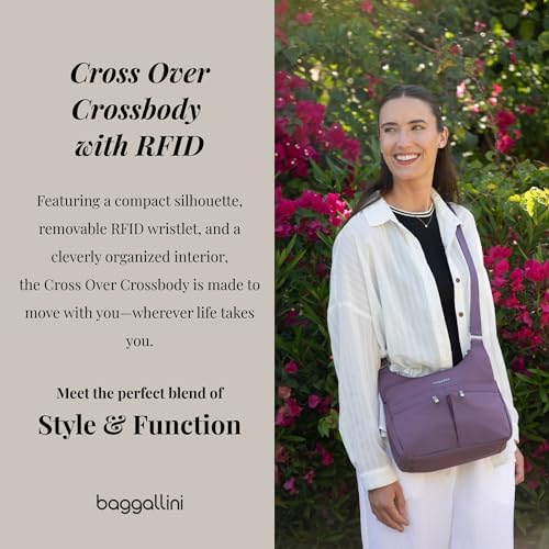 Baggallini Cross Over Crossbody Women Lightweight Water-Resistant Nylon Organized Travel Bag Purse