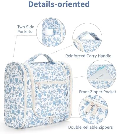 Narwey Large Blue Leaf Hanging Toiletry Bag for Women Travel and Men Cosmetics Organizers