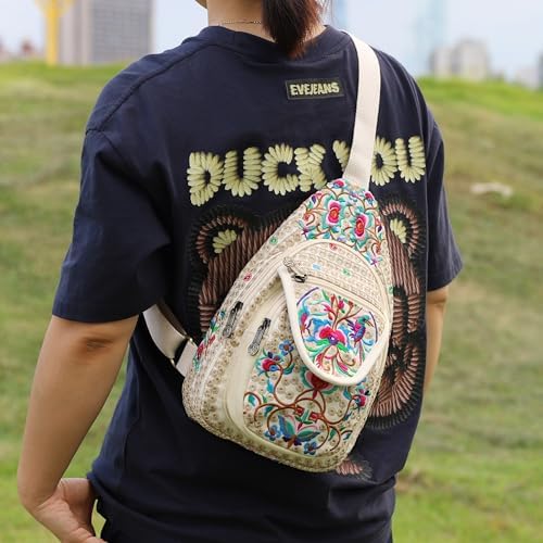 SILKAREA Embroidered Boho Small Sling Bag for Women Travel (Blue) SILKAREA Embroidered Boho Small Sling Bag for Women Ch