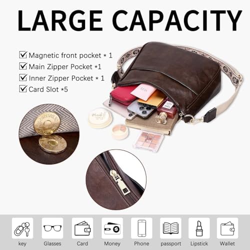 AUYOCO Vegan Leather Crossbody Bags for Women Handbag with Guitar Strap Zipped Pockets AUYOCO Vegan Leather Crossbody