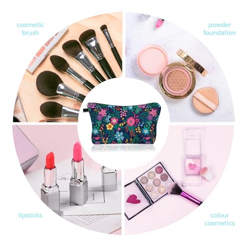 Sac à Maquillage SPFwfou Femme, Trousse De Toilette Imprimée Fleurs Femme, Rangement MultifonctionnelSac à Maquillage Fl