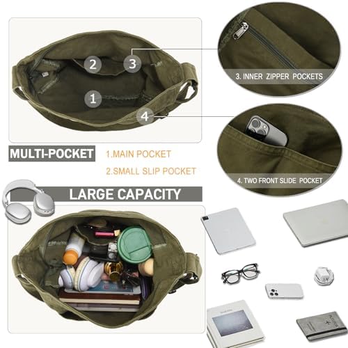 Dainaotm Canvas Tote Bag Casual Hobo Crossbody Shoulder Bag for Women Large Purse Messenger Bag Travel Work Dainaotm Can