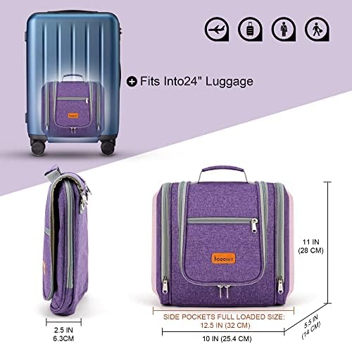 Water-resistant Travel Hanging Toiletry Bag for Women and Men, 6 Organizer Compartments, Holds Full Size Bottles, Black