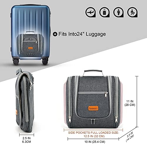 Water-resistant Travel Hanging Toiletry Bag for Women and Men, 6 Organizer Compartments, Holds Full Size Bottles, Black