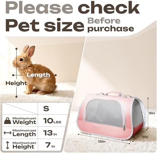 Airline Approved Small Pet Carrier for Cats and Rabbits, Lightweight & Ventilated Dog Carrier, Soft-Sided & Foldable (Up