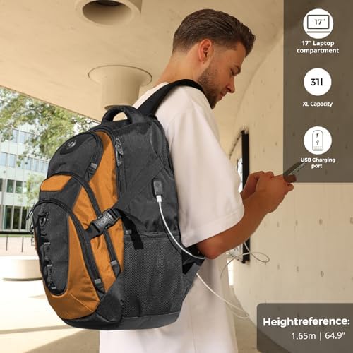 Swissdigital Design Laptop Backpack with USB Charging Port | Men's 15.6 Inches Fit 31L Travel Backpack | Blue/Black | SD