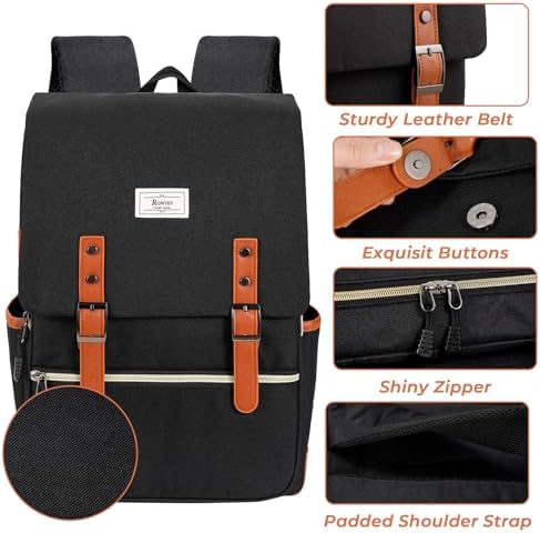 Ronyes Vintage Laptop Backpack for Women and Men, 15.6 inch Red Backpack with USB Charging Port for College and Work