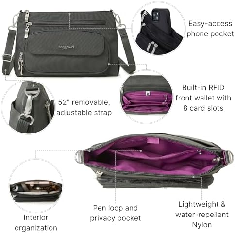 Baggallini Original RFID Protected Lightweight Nylon Zippered Travel Purse for Women ClimatePartner Certified