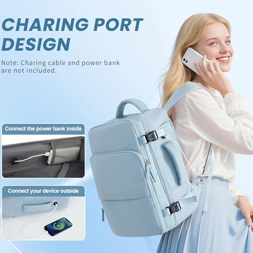 Women's Flight Approved Travel Backpack with USB Charging, Lightweight & Waterproof, Ideal for College, Work and Travel