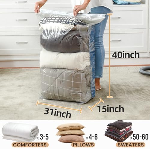 TAILI Jumbo Cube Vacuum Storage Bags 4 Pack, Extra Large (31x40x15 Inch) for Clothing and Bedding, Space Saving Closet O