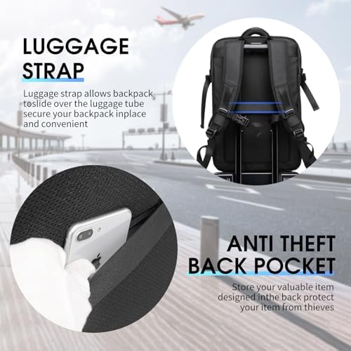 Men's Travel Backpack, 17.3 Inches Business Laptop, Water-Resistant, Carry on Airline Approved, USB Charger Port, 18x14x