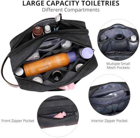 WITZMAN Classic Black A8001 Men's Water-Resistant Travel Dopp Kit Bag