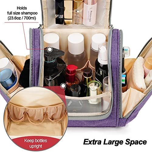 Water-resistant Travel Hanging Toiletry Bag for Women and Men, 6 Organizer Compartments, Holds Full Size Bottles, Black