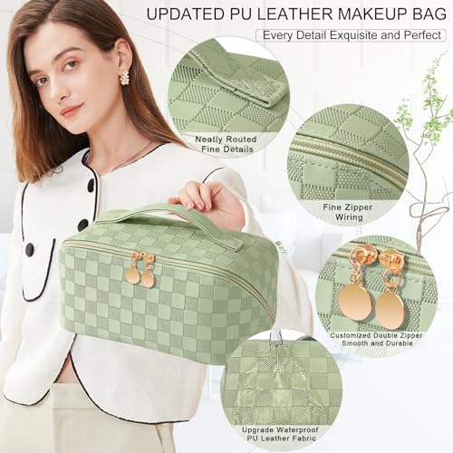 TOPALL Trousse de Toilette Femme pour Voyage et Maquillage, Grande Capacité et Durable, Trousse Toilette XL en Cuir pour