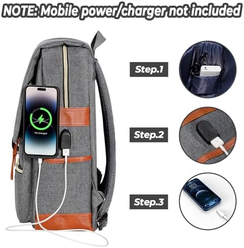 Ronyes Vintage Laptop Backpack for Women and Men, 15.6 inch Red Backpack with USB Charging Port for College and Work