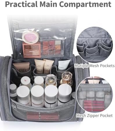 Narwey Large Blue Leaf Hanging Toiletry Bag for Women Travel and Men Cosmetics Organizers