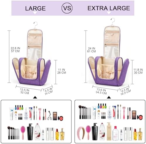 Water-resistant Travel Hanging Toiletry Bag for Women and Men, 6 Organizer Compartments, Holds Full Size Bottles, Black