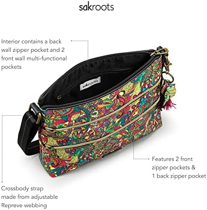 Sakroots Eco Twill Crossbody Purse for Everyday Use and Travel - Zipper Closure & Adjustable Strap
