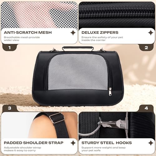 Airline Approved Small Pet Carrier for Cats and Rabbits, Lightweight & Ventilated Dog Carrier, Soft-Sided & Foldable (Up