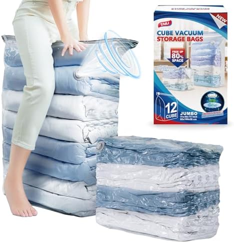TAILI Jumbo Cube Vacuum Storage Bags 4 Pack, Extra Large (31x40x15 Inch) for Clothing and Bedding, Space Saving Closet O