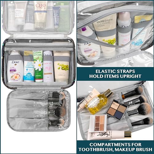 PAVILIA Water Resistant Makeup Bag Toiletries Women Men Travel Bag PAVILIA Foldable Cosmetic Organizer Travel Bag Large