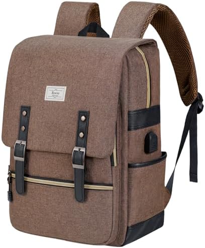 Ronyes Vintage Laptop Backpack for Women and Men, 15.6 inch Red Backpack with USB Charging Port for College and Work