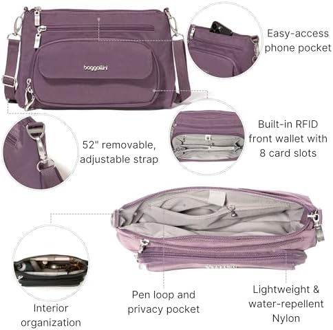 Baggallini Original RFID Protected Lightweight Nylon Zippered Travel Purse for Women ClimatePartner Certified
