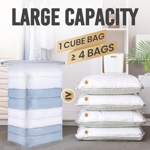 TAILI Jumbo Cube Vacuum Storage Bags 4 Pack, Extra Large (31x40x15 Inch) for Clothing and Bedding, Space Saving Closet O