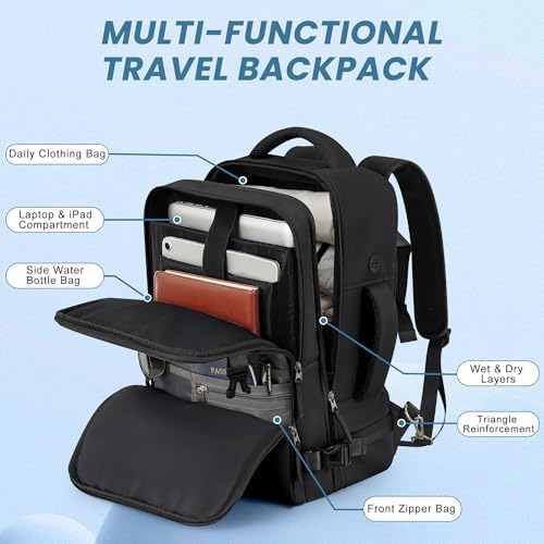 Women's Flight Approved Travel Backpack with USB Charging, Lightweight & Waterproof, Ideal for College, Work and Travel
