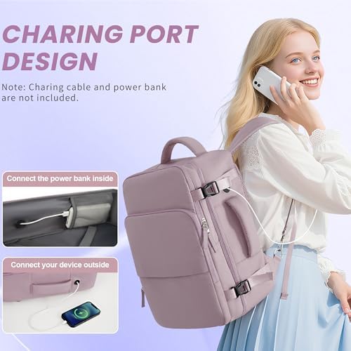 Women's Flight Approved Travel Backpack with USB Charging, Lightweight & Waterproof, Ideal for College, Work and Travel