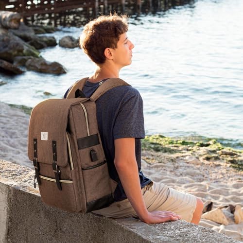 Ronyes Vintage Laptop Backpack for Women and Men, 15.6 inch Red Backpack with USB Charging Port for College and Work