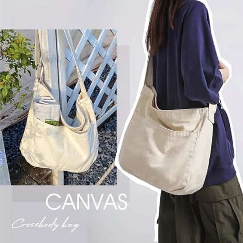 Dainaotm Canvas Tote Bag Casual Hobo Crossbody Shoulder Bag for Women Large Purse Messenger Bag Travel Work Dainaotm Can