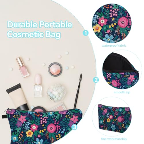 Sac à Maquillage SPFwfou Femme, Trousse De Toilette Imprimée Fleurs Femme, Rangement MultifonctionnelSac à Maquillage Fl