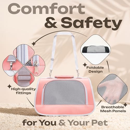 Airline Approved Small Pet Carrier for Cats and Rabbits, Lightweight & Ventilated Dog Carrier, Soft-Sided & Foldable (Up