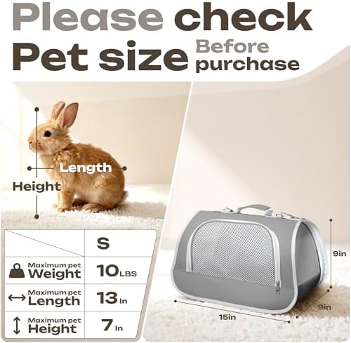 Airline Approved Small Pet Carrier for Cats and Rabbits, Lightweight & Ventilated Dog Carrier, Soft-Sided & Foldable (Up