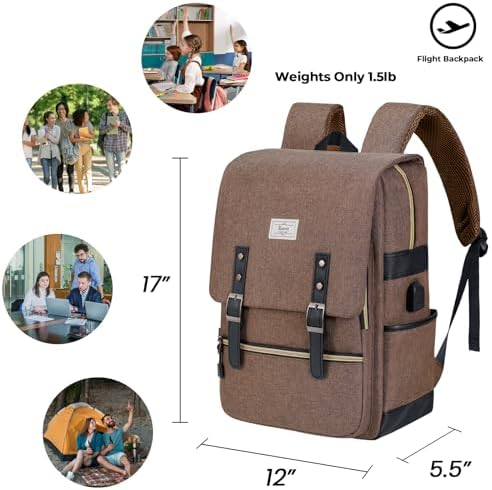 Ronyes Vintage Laptop Backpack for Women and Men, 15.6 inch Red Backpack with USB Charging Port for College and Work