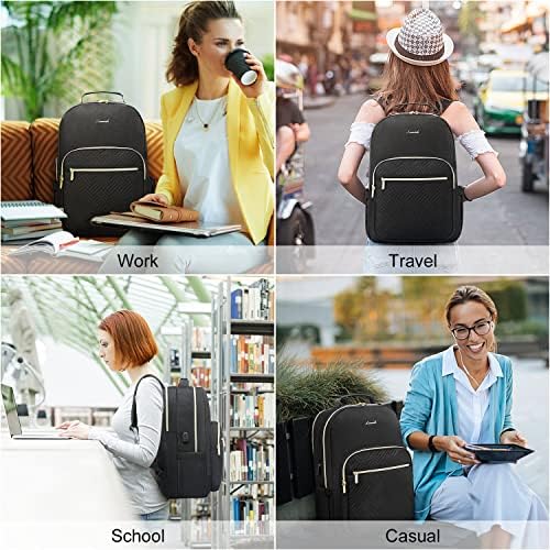 Laptop Backpack Purse for Women Work Travel Black OEKO-TEX STANDARD 100 Laptop Backpack Purse for Women College Black Qu