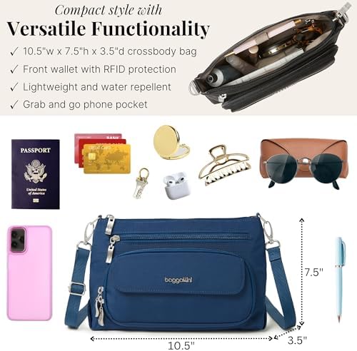 Baggallini Original RFID Protected Lightweight Nylon Zippered Travel Purse for Women ClimatePartner Certified