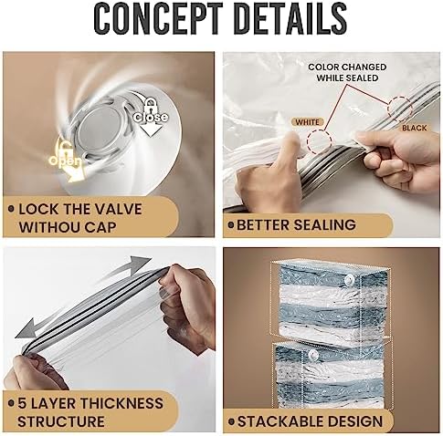 TAILI Jumbo Cube Vacuum Storage Bags 4 Pack, Extra Large (31x40x15 Inch) for Clothing and Bedding, Space Saving Closet O