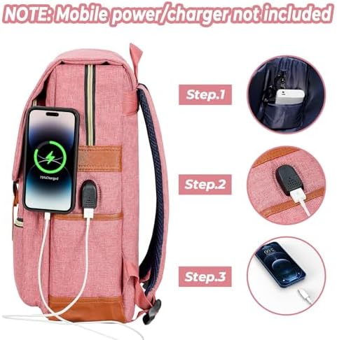 Ronyes Vintage Laptop Backpack for Women and Men, 15.6 inch Red Backpack with USB Charging Port for College and Work