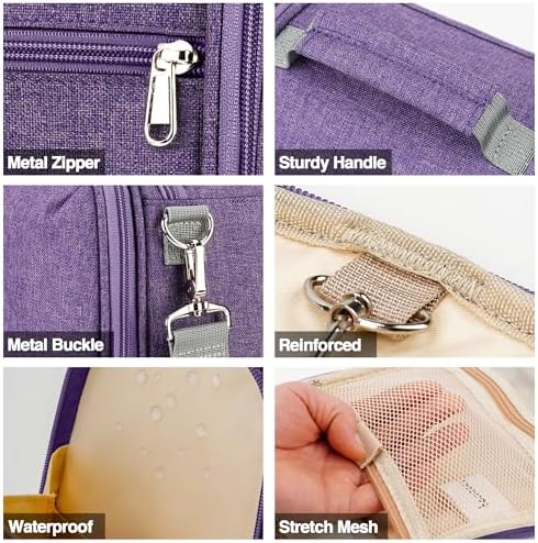 Water-resistant Travel Hanging Toiletry Bag for Women and Men, 6 Organizer Compartments, Holds Full Size Bottles, Black