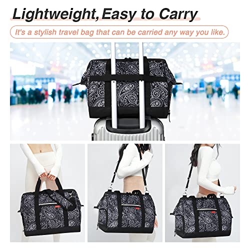 Lekesky Sac de Voyage Boho pour Femmes, Sac de Sport avec Compartiment à Chaussures, Grand Design d'ouverture, 33L(Fleur