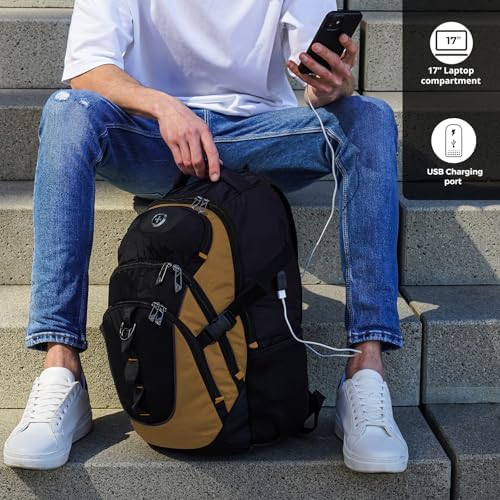 Swissdigital Design Laptop Backpack with USB Charging Port | Men's 15.6 Inches Fit 31L Travel Backpack | Blue/Black | SD