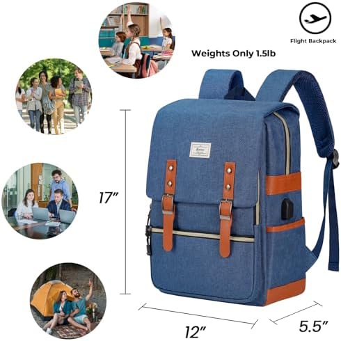 Ronyes Vintage Laptop Backpack for Women and Men, 15.6 inch Red Backpack with USB Charging Port for College and Work