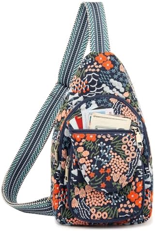 SILKAREA Embroidered Boho Small Sling Bag for Women Travel (Blue) SILKAREA Embroidered Boho Small Sling Bag for Women Ch