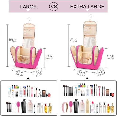 Water-resistant Travel Hanging Toiletry Bag for Women and Men, 6 Organizer Compartments, Holds Full Size Bottles, Black